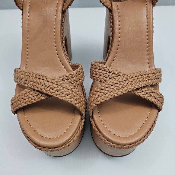 NEW Schutz Karima Platform Womens 9.5 Tan Leather Braided Chunky Block Heel 70s - Picture 5 of 14